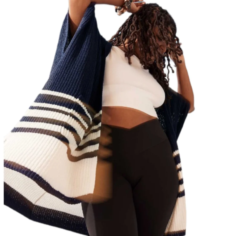 💟🍁 Nwt  Aerie Blue Stripe Cozy Cardigan Sz M - Picture 2 of 4